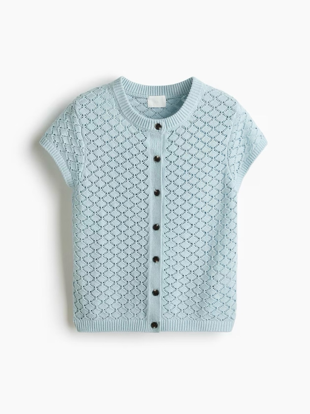 CAP-SLEEVED POINTELLE-KNIT CARDIGAN
